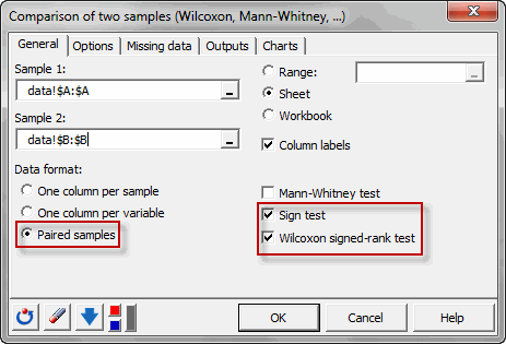 Wilcoxon Signed Rank Test On Two Paired Samples In Excel Tutorial Xlstat Support Center