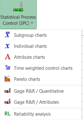 XLSTAT Statistical Process Control (SPC) menu